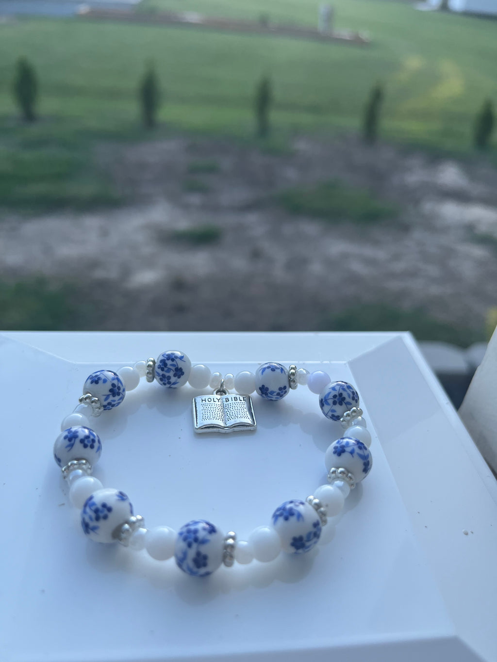 Holy Bible Floral Bead Bracelet