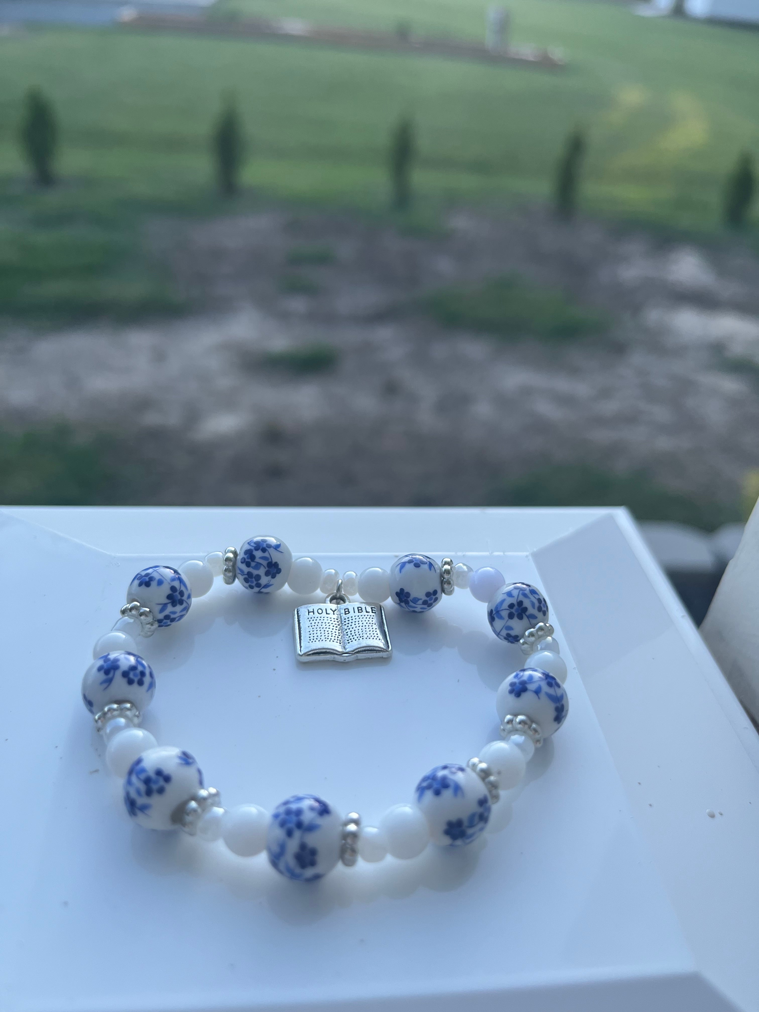 Holy Bible Floral Bead Bracelet