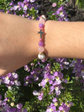 Purple Cross Floral Bead Bracelet