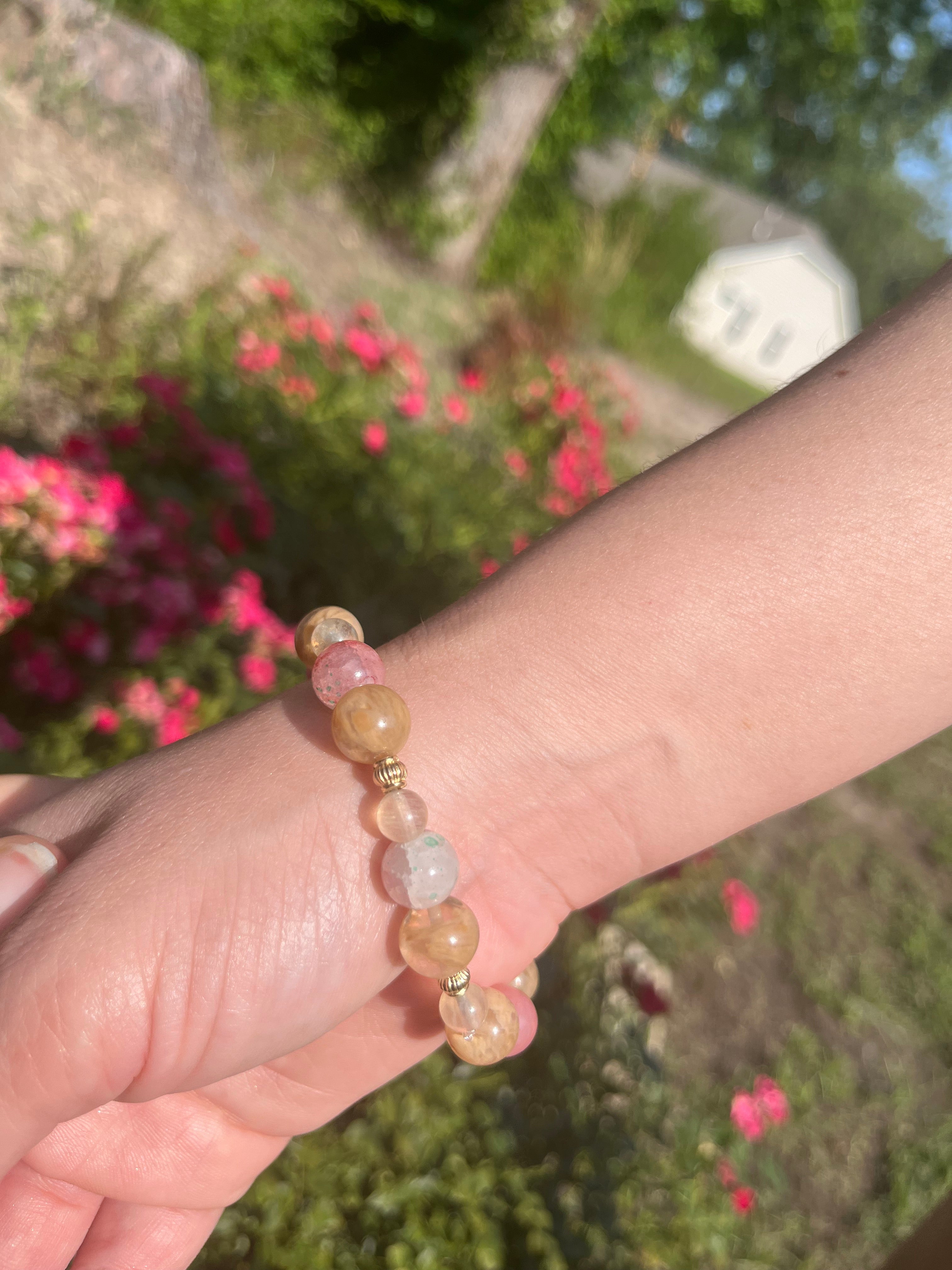Pink, Blue, and Green Cross Bead Bracelet