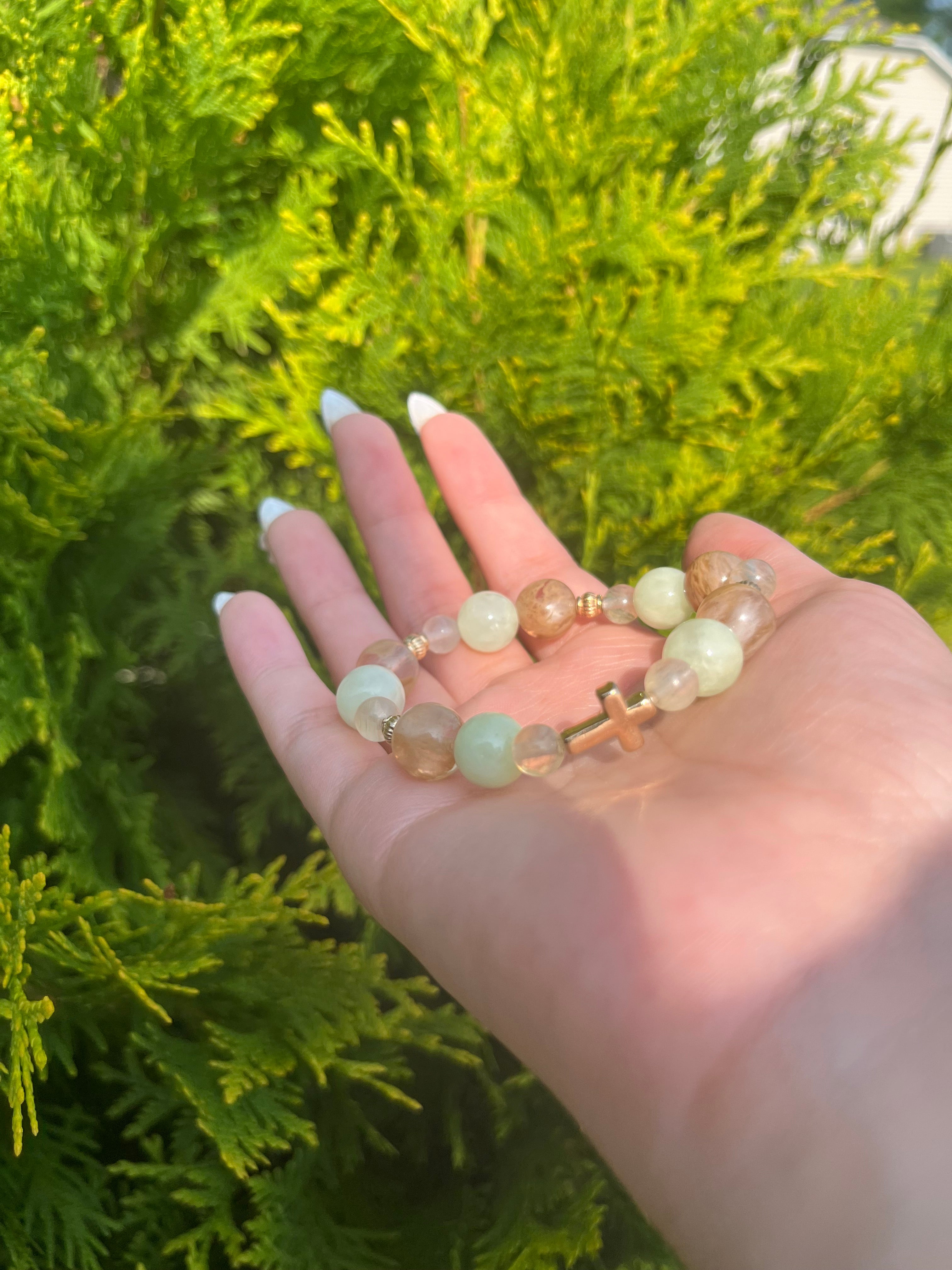 Pink, Blue, and Green Cross Bead Bracelet