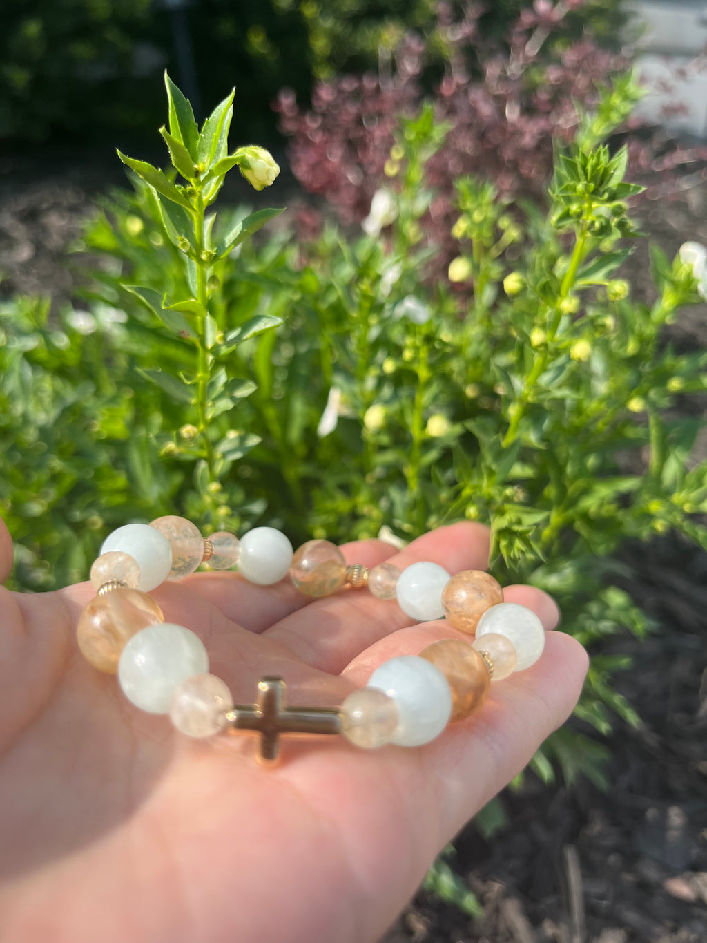 Pink, Blue, and Green Cross Bead Bracelet