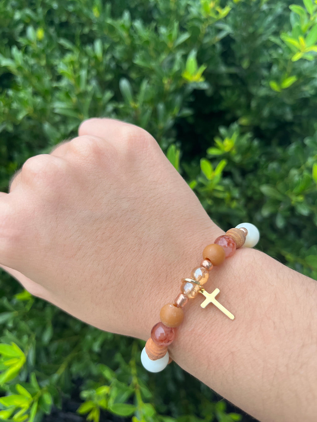 Golden Brown Cross Charm Bracelet