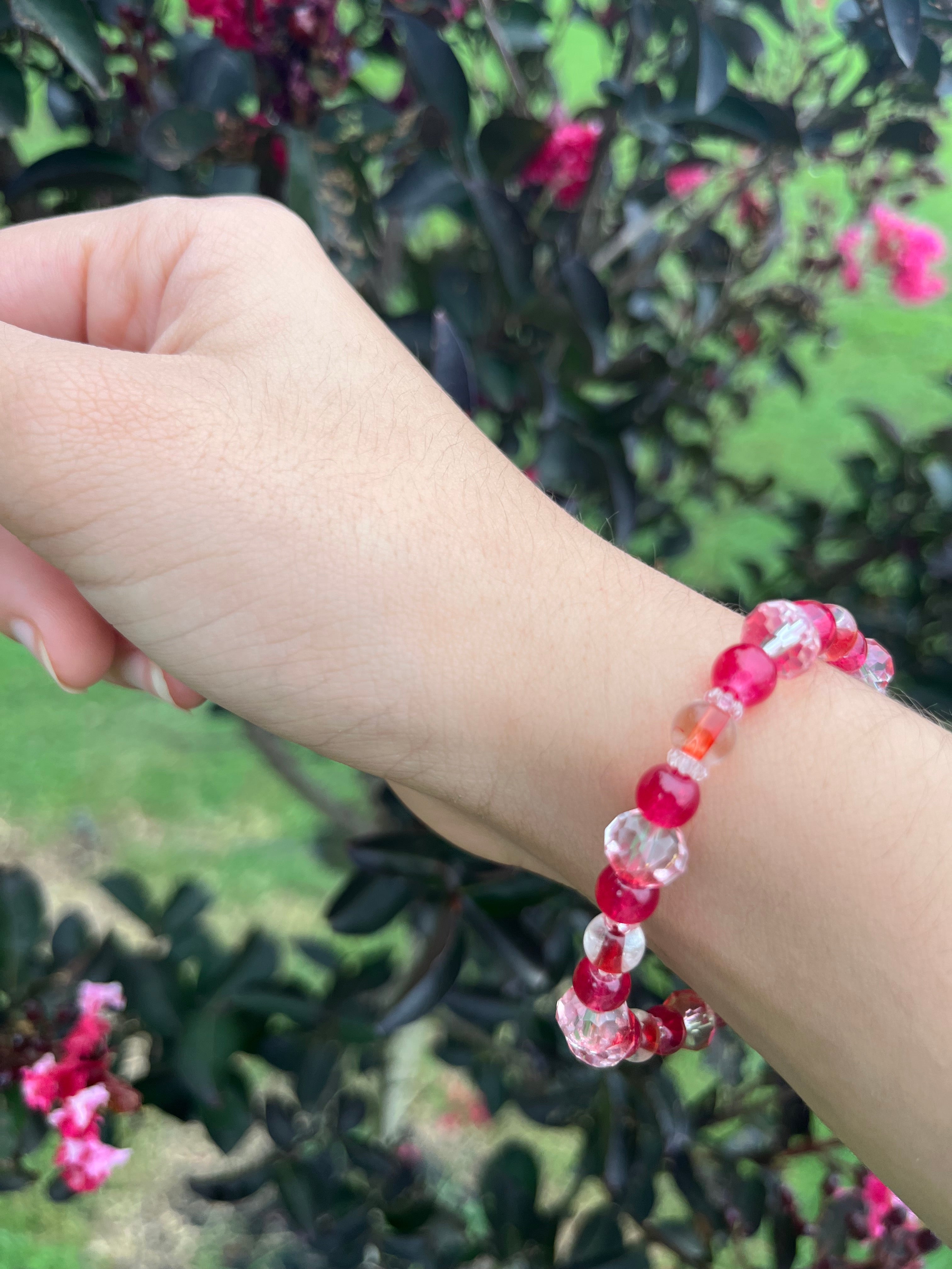 Pink Cross Beaded Bracelet