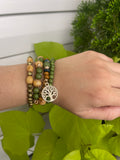 Tree of Life Green Beaded Bracelet Set
