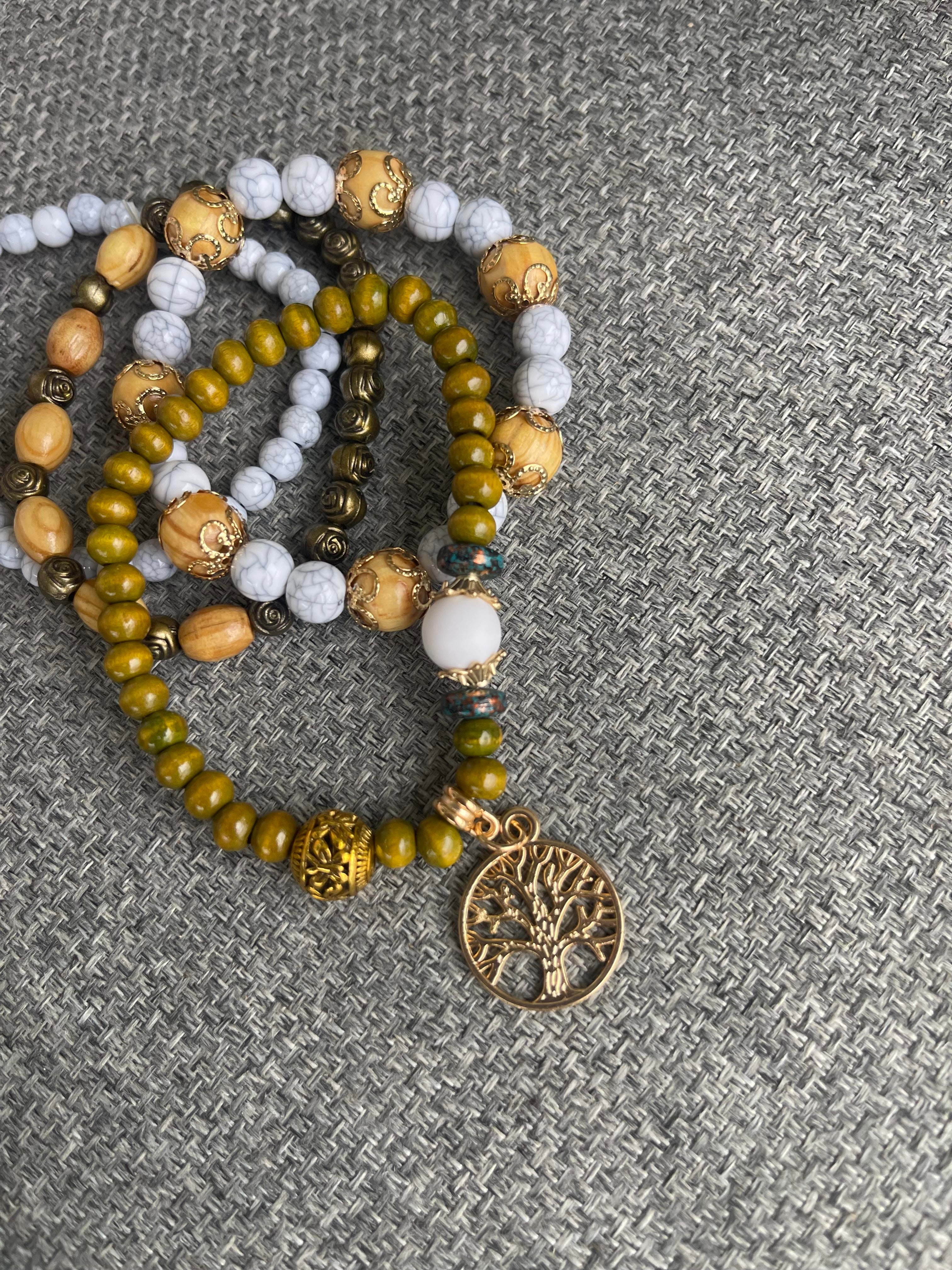 Tree of Life Marble Beaded Bracelet Stack