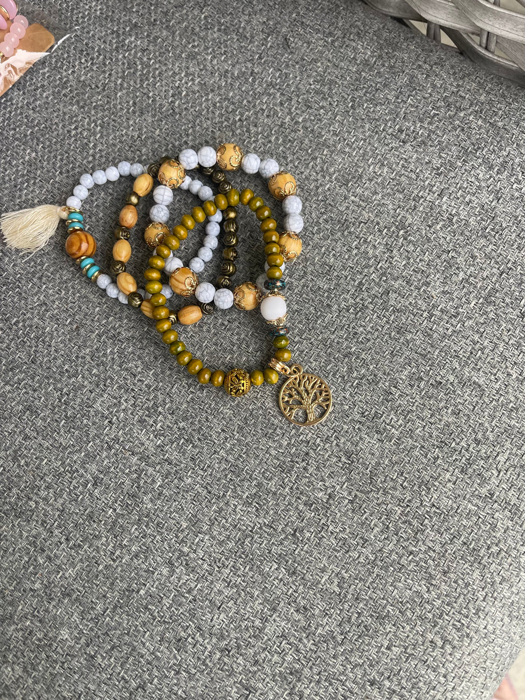 Tree of Life Marble Beaded Bracelet Stack