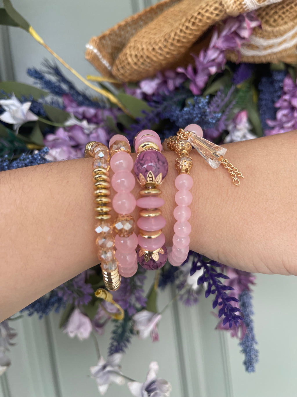 Lavender Rose & Gold Crystal Bracelet Stack