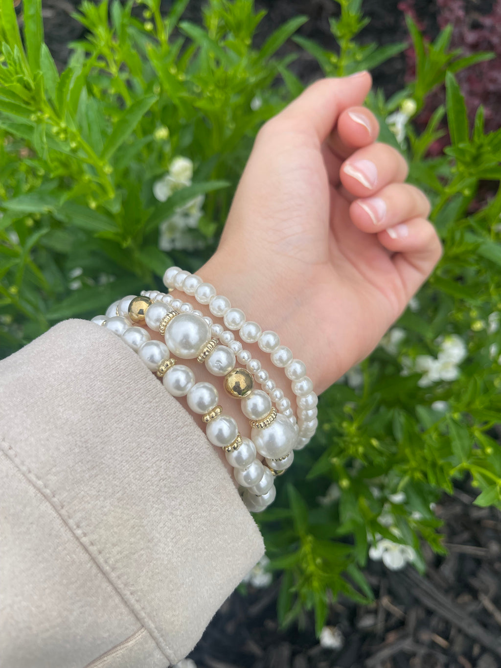 Pearl & Gold Cross Bracelet Stack
