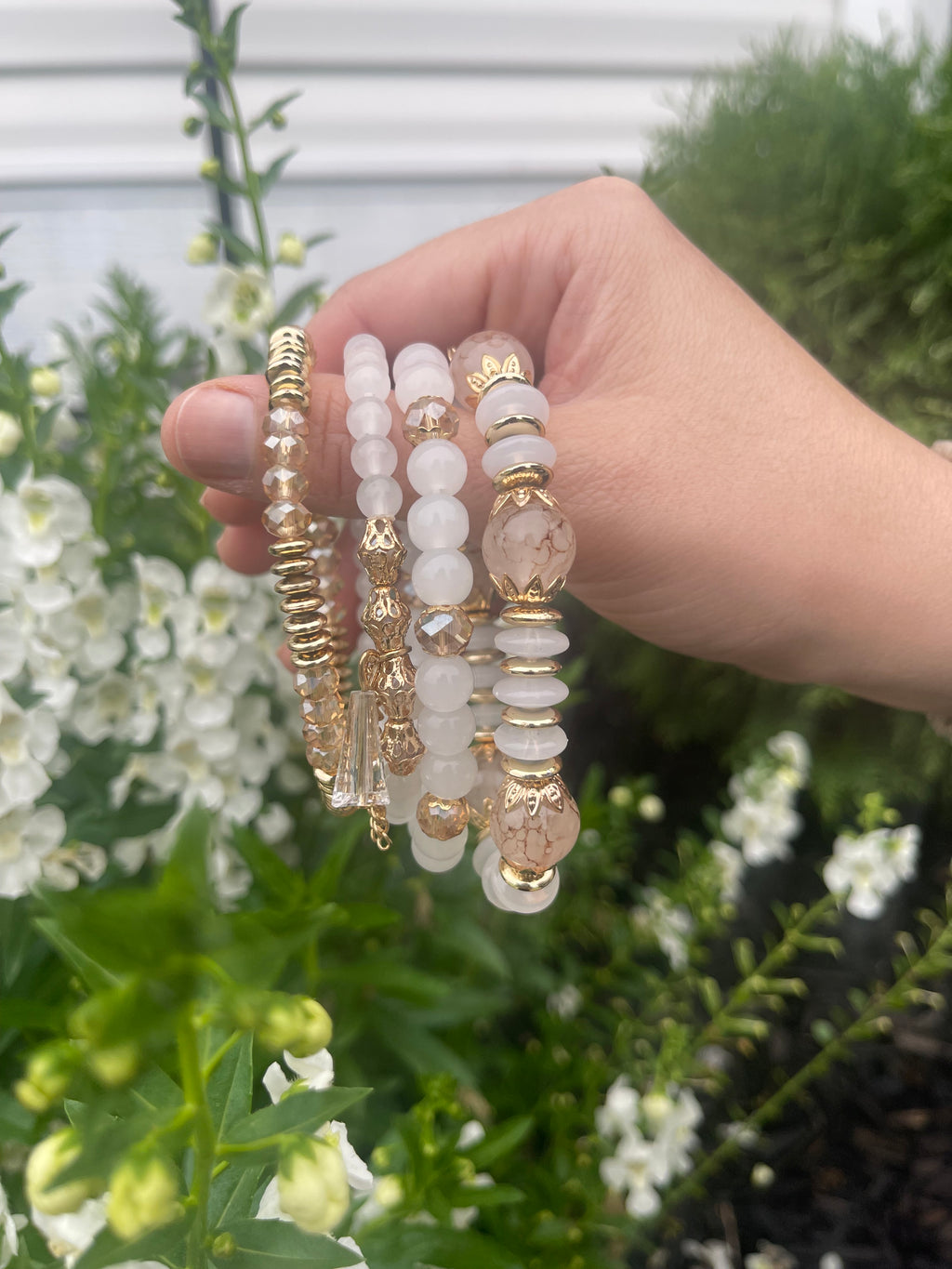 Blush & Gold Beaded Bracelet Stack