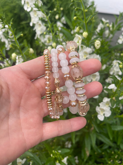 Blush & Gold Beaded Bracelet Stack