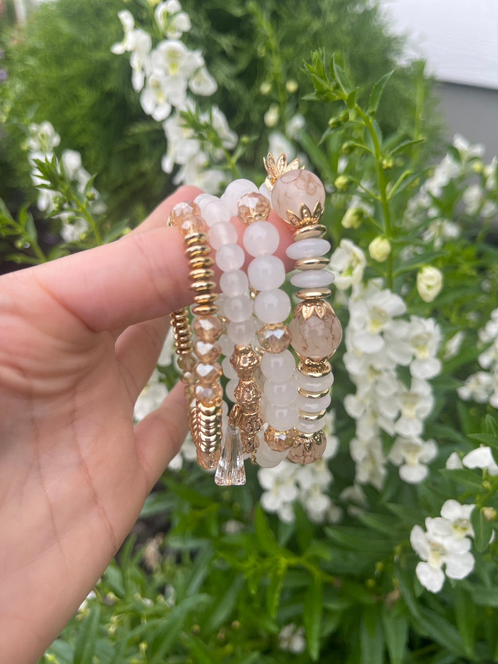 Blush & Gold Beaded Bracelet Stack
