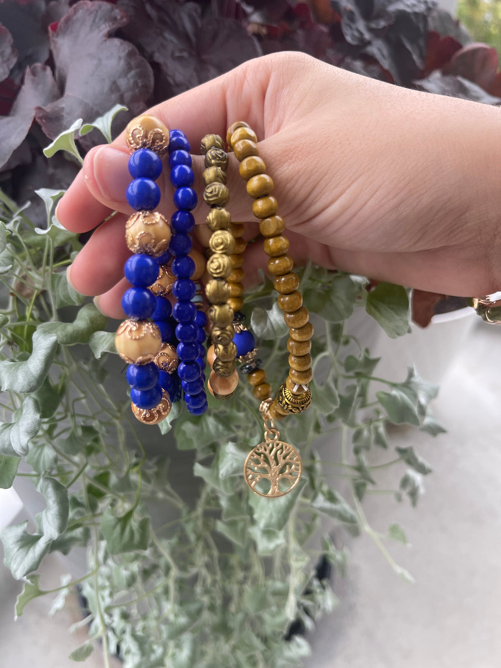 Royal Blue & Gold Tree of Life Bracelet Stack